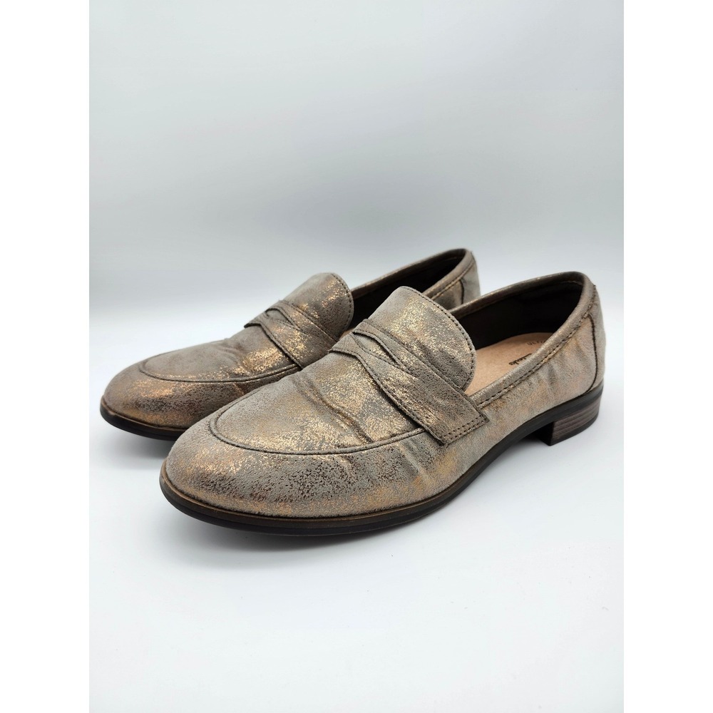 Clarks Collection Trish Rose Metallic Copper Gold Penny Loafers Shoes Womens 8 W